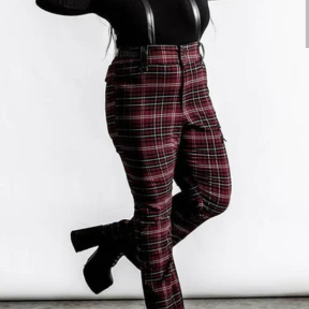 PROPHET OF DOOM SUSPENDER TROUSERS | BLOOD TARTAN Killstar